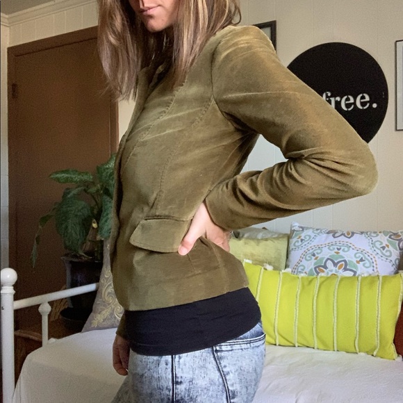 Olive green velvet FOSSIL blazer coat - Picture 14 of 16